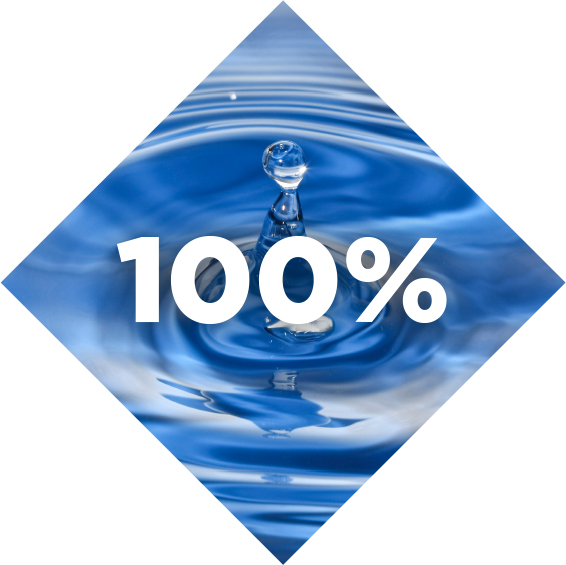 water droplet with “100%” superimposed